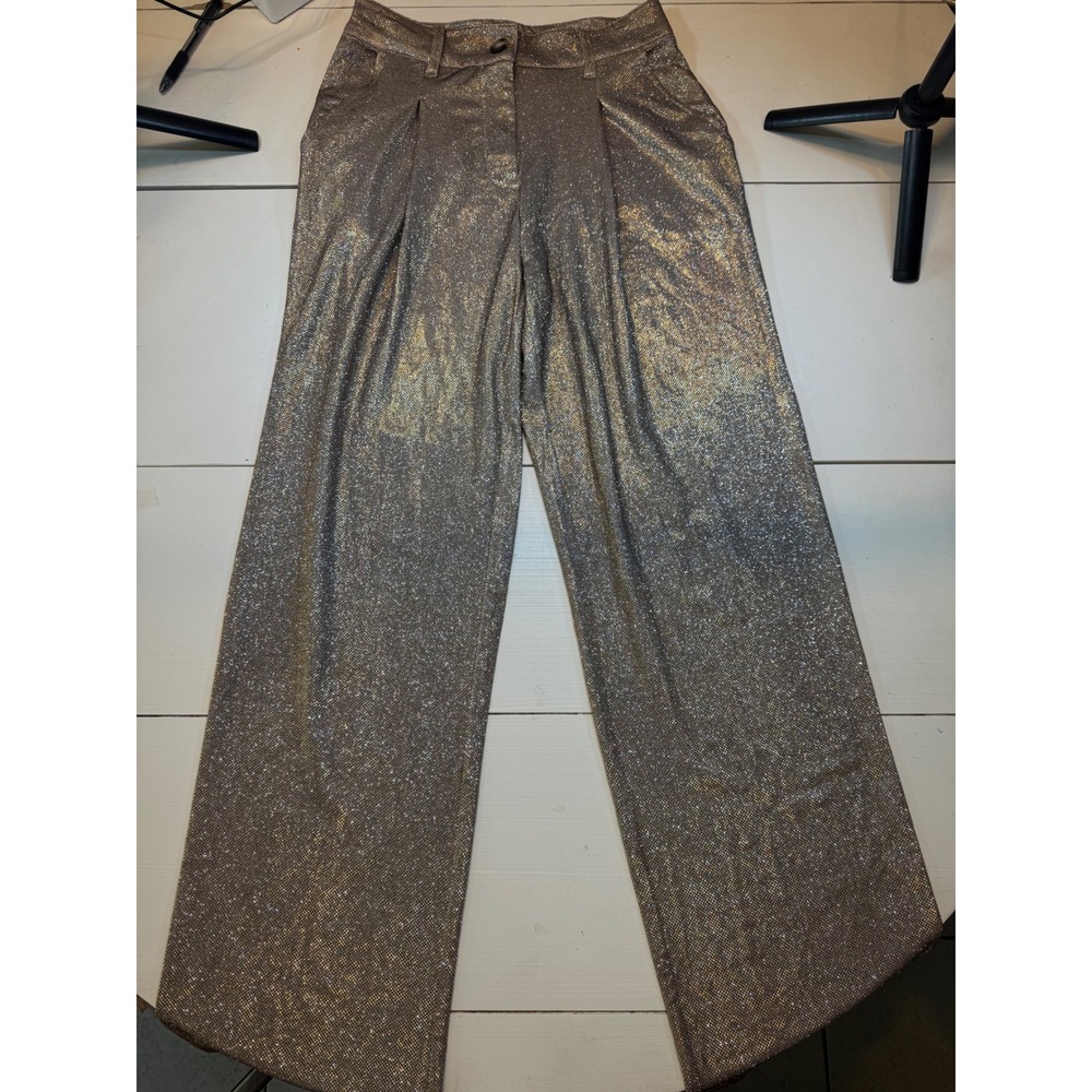 Wild Fable Metallic Gold Silver Shimmer Wide Leg Pleated Trousers Womens Size 4
